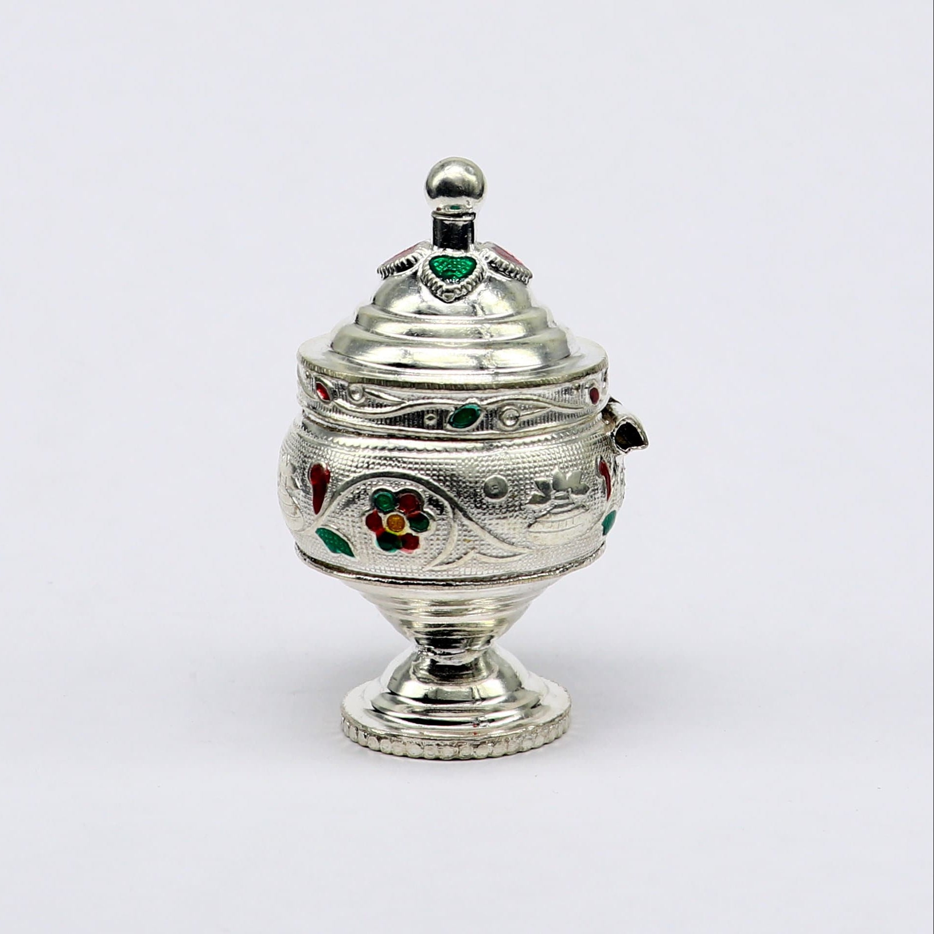 Vintage antique design Solid silver handmade trinket box, God serving Prasad container box, Kumkum box, Sindur box, best brides gift stb125 - TRIBAL ORNAMENTS