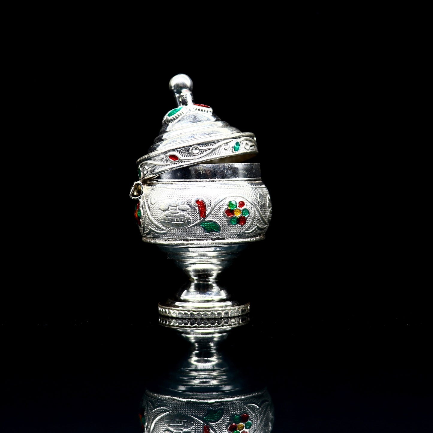 Vintage antique design Solid silver handmade trinket box, God serving Prasad container box, Kumkum box, Sindur box, best brides gift stb125 - TRIBAL ORNAMENTS