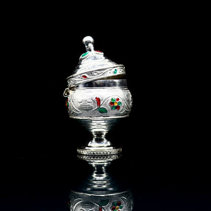 Vintage antique design Solid silver handmade trinket box, God serving Prasad container box, Kumkum box, Sindur box, best brides gift stb125 - TRIBAL ORNAMENTS