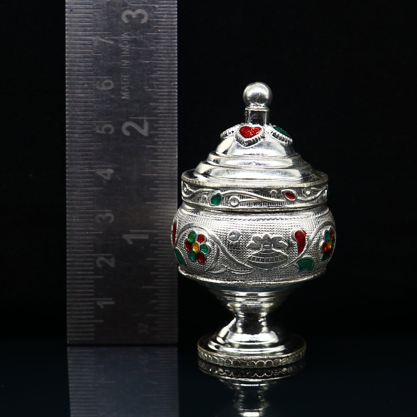 Vintage antique design Solid silver handmade trinket box, God serving Prasad container box, Kumkum box, Sindur box, best brides gift stb125 - TRIBAL ORNAMENTS