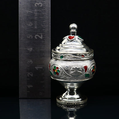 Vintage antique design Solid silver handmade trinket box, God serving Prasad container box, Kumkum box, Sindur box, best brides gift stb125 - TRIBAL ORNAMENTS