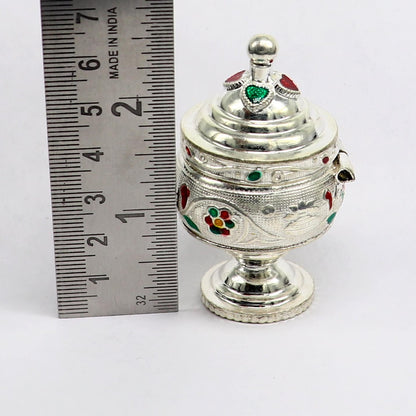 Vintage antique design Solid silver handmade trinket box, God serving Prasad container box, Kumkum box, Sindur box, best brides gift stb125 - TRIBAL ORNAMENTS