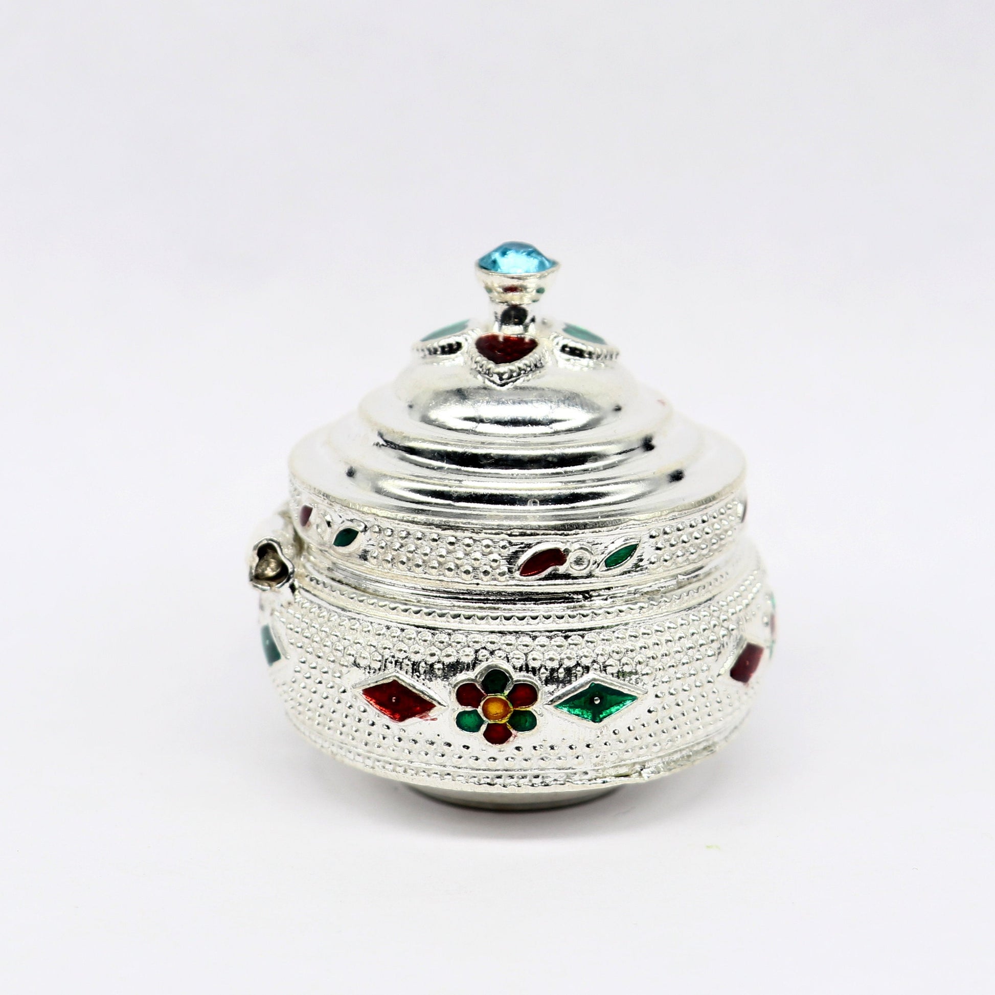 Vintage antique design Solid silver handmade trinket box, God serving Prasad container box, kumkum box, sindur box, best brides gift stb126 - TRIBAL ORNAMENTS