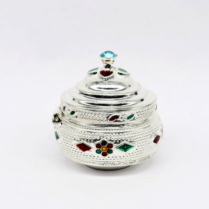 Vintage antique design Solid silver handmade trinket box, God serving Prasad container box, kumkum box, sindur box, best brides gift stb126 - TRIBAL ORNAMENTS