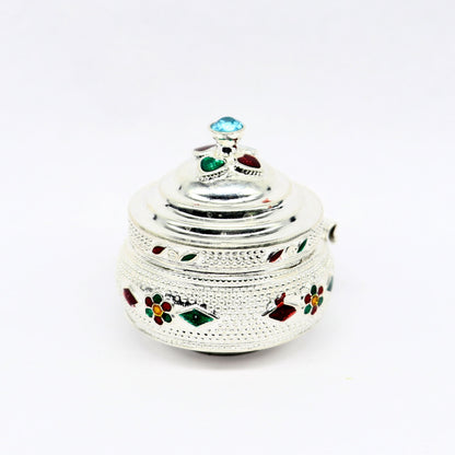 Vintage antique design Solid silver handmade trinket box, God serving Prasad container box, kumkum box, sindur box, best brides gift stb126 - TRIBAL ORNAMENTS