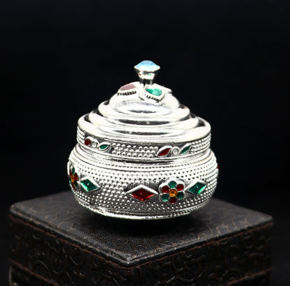Vintage antique design Solid silver handmade trinket box, God serving Prasad container box, kumkum box, sindur box, best brides gift stb126 - TRIBAL ORNAMENTS