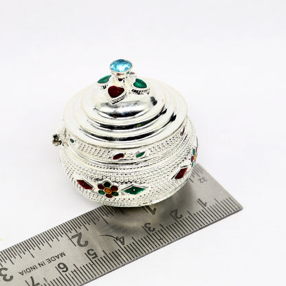 Vintage antique design Solid silver handmade trinket box, God serving Prasad container box, kumkum box, sindur box, best brides gift stb127 - TRIBAL ORNAMENTS