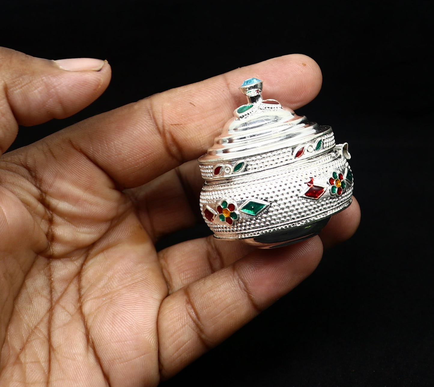 Vintage antique design Solid silver handmade trinket box, God serving Prasad container box, kumkum box, sindur box, best brides gift stb127 - TRIBAL ORNAMENTS