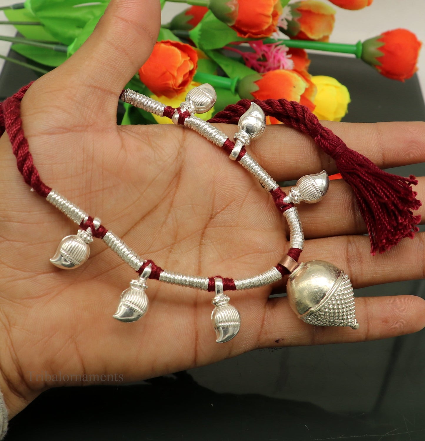 Vintage antique sterling silver tribal necklace with intricate ethnic design, perfect for belly dance or customized jewelry.