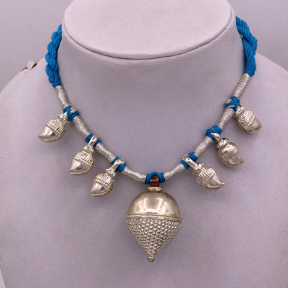 Vintage antique sterling silver tribal necklace from TRIBAL ORNAMENTS, featuring intricate designs for belly dance jewelry set.