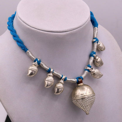 Vintage antique sterling silver tribal necklace from TRIBAL ORNAMENTS, featuring intricate design for belly dance jewelry set.