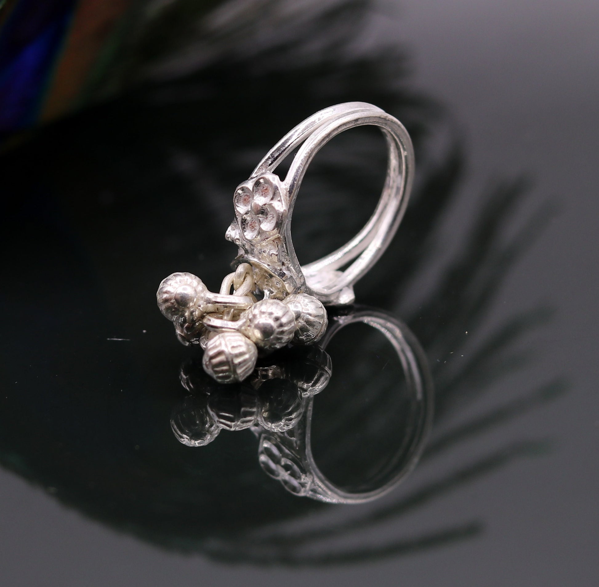 Vintage antique design sterling silver handmade gorgeous charm ring with fabulous noisy bells, excellent belly dance jewelry india sr207 - TRIBAL ORNAMENTS