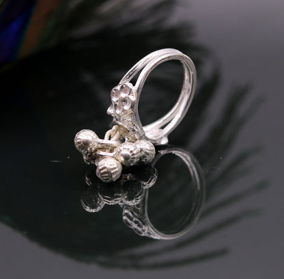 Sterling silver handmade charm ring with noisy bells, vintage antique design, perfect for belly dance jewelry, by Tribal Ornaments.