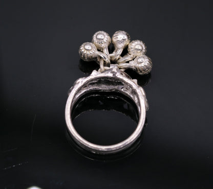 Sterling silver vintage charm ring with noisy bells, handmade tribal design, perfect for belly dance jewelry from Tribal Ornaments.