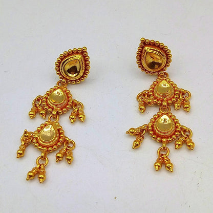 Vintage 22k yellow gold handmade Tussi earrings from Rajasthan, tribal jewelry for women, crafted by TRIBAL ORNAMENTS