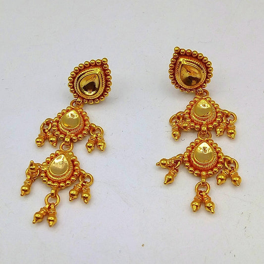 Vintage antique fabulous 22karat yellow gold handmade tussi designer earrings women's tribal jewelry from rajasthan India - TRIBAL ORNAMENTS