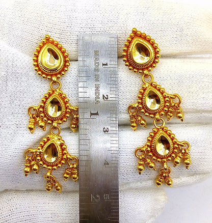 Vintage 22K yellow gold handmade Tussi earrings from Rajasthan, tribal designer jewelry for women by TRIBAL ORNAMENTS
