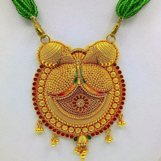 Vintage antique handmade 22k yellow gold filigree work fabulous pendant necklace with awesome meenakari (color enamel ) design mangalsutra - TRIBAL ORNAMENTS