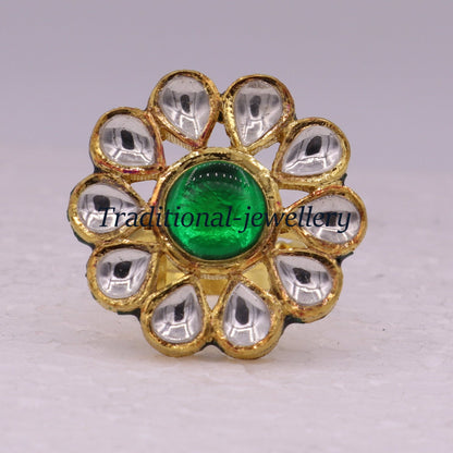 Vintage antique 22KT yellow gold adjustable ring with green onyx, handmade elegant women's jewelry by TRIBAL ORNAMENTS.