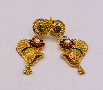 Vintage handmade 22K yellow gold filigree earrings with traditional design, perfect for wedding or daily wear by Tribal Ornaments.