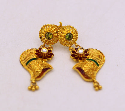Vintage handmade 22K yellow gold filigree earrings with traditional design, suitable for wedding and daily wear, from TRIBAL ORNAMENTS.