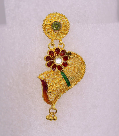 Vintage handmade 22K yellow gold filigree earrings with traditional design, perfect for wedding or daily wear jewelry.