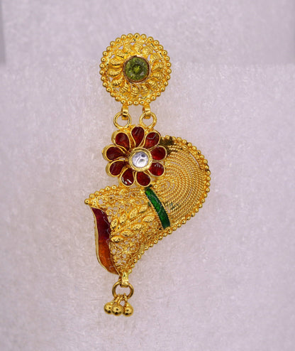 Vintage handmade 22K yellow gold filigree earrings with traditional design, perfect for wedding or daily wear, by TRIBAL ORNAMENTS.