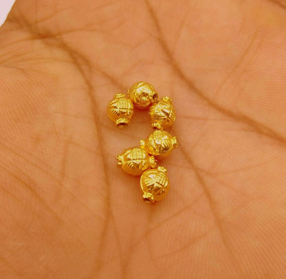 Vintage handmade loose beads in 22k yellow gold, traditional tribal designer jewelry elements, six gold beads for custom jewelry.