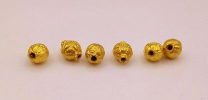 Vintage handmade loose beads in 22k yellow gold, traditional tribal designer jewelry components with six gold beads.