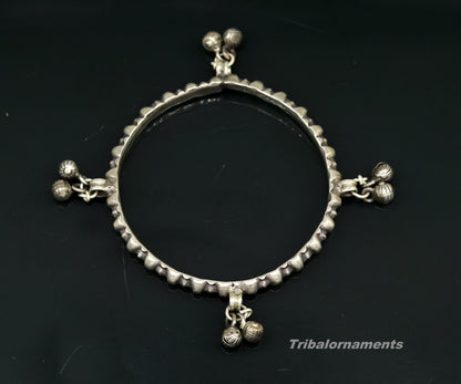 Vintage handmade silver charm bangle bracelet with jingle bells, tribal design, perfect for belly dance jewelry by TRIBAL ORNAMENTS.