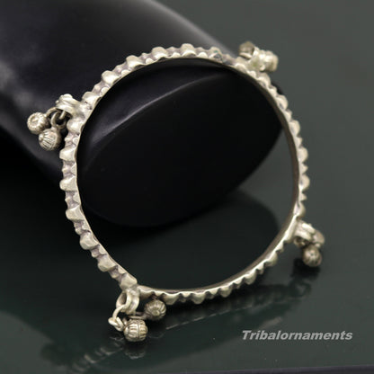 Vintage tribal silver charm bangle bracelet with jingle bells, handmade tribal belly dance jewelry by TRIBAL ORNAMENTS.