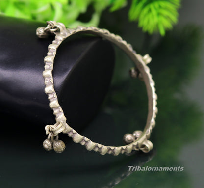 Vintage tribal silver charm bangle bracelet with jingle bells, handmade tribal belly dance jewelry by TRIBAL ORNAMENTS.