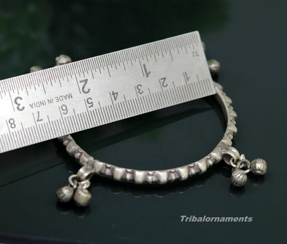 Vintage handmade solid silver charm bangle bracelet with jingle bells, tribal jewelry for belly dance by TRIBAL ORNAMENTS.