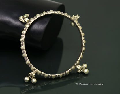 Vintage antique handmade solid silver old used charm bangle bracelet with gorgeous jingle bells tribal customized belly dance jewelry sba19 - TRIBAL ORNAMENTS