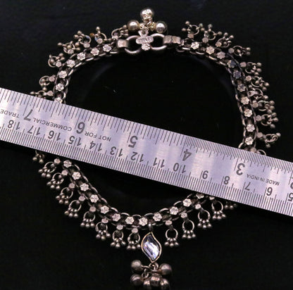 Vintage silver anklet from Rajasthan featuring tribal charm, used belly dance jewelry, traditional foot bracelet by TRIBAL ORNAMENTS.