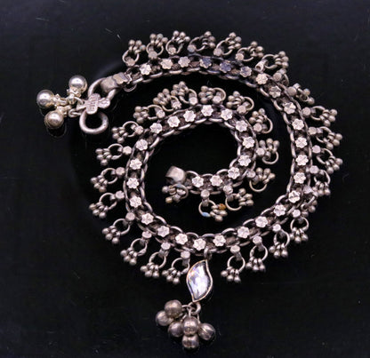 Vintage silver anklet from Rajasthan, tribal belly dance jewelry, single charm foot bracelet, antique old silver ankle bracelet by TRIBAL ORNAMENTS.
