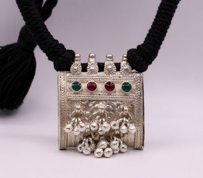 Vintage antique silver handmade old fabulous amulet necklace tribal belly dance jewelry ethnic ornament from rajasthan india osn02 - TRIBAL ORNAMENTS