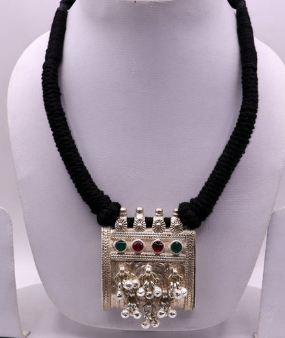 Vintage antique silver handmade old fabulous amulet necklace tribal belly dance jewelry ethnic ornament from rajasthan india osn02 - TRIBAL ORNAMENTS