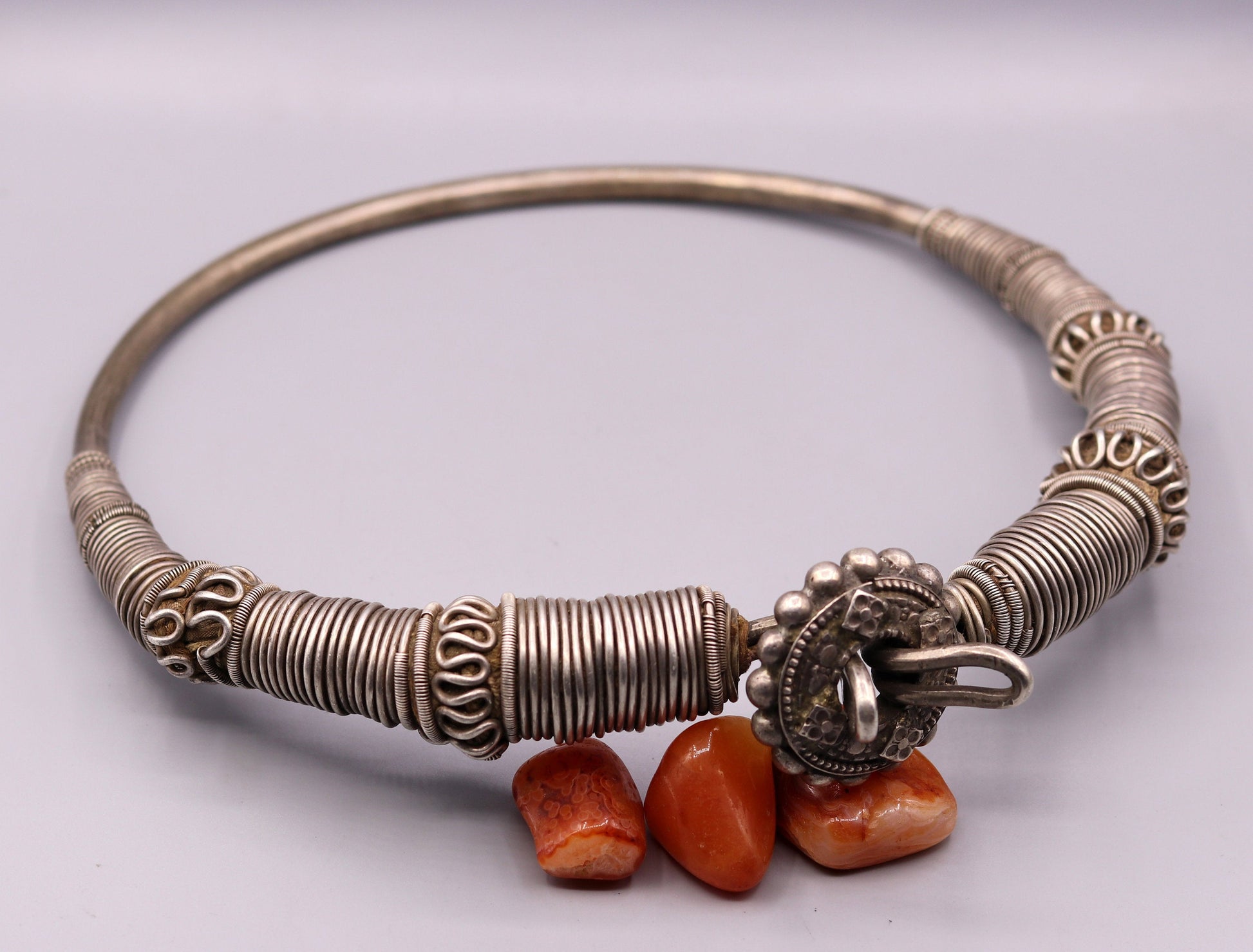 Vintage antique solid silver handmade necklace choker indian tribal jewelry 'hasali' necklace from india Rajasthan osn04 - TRIBAL ORNAMENTS