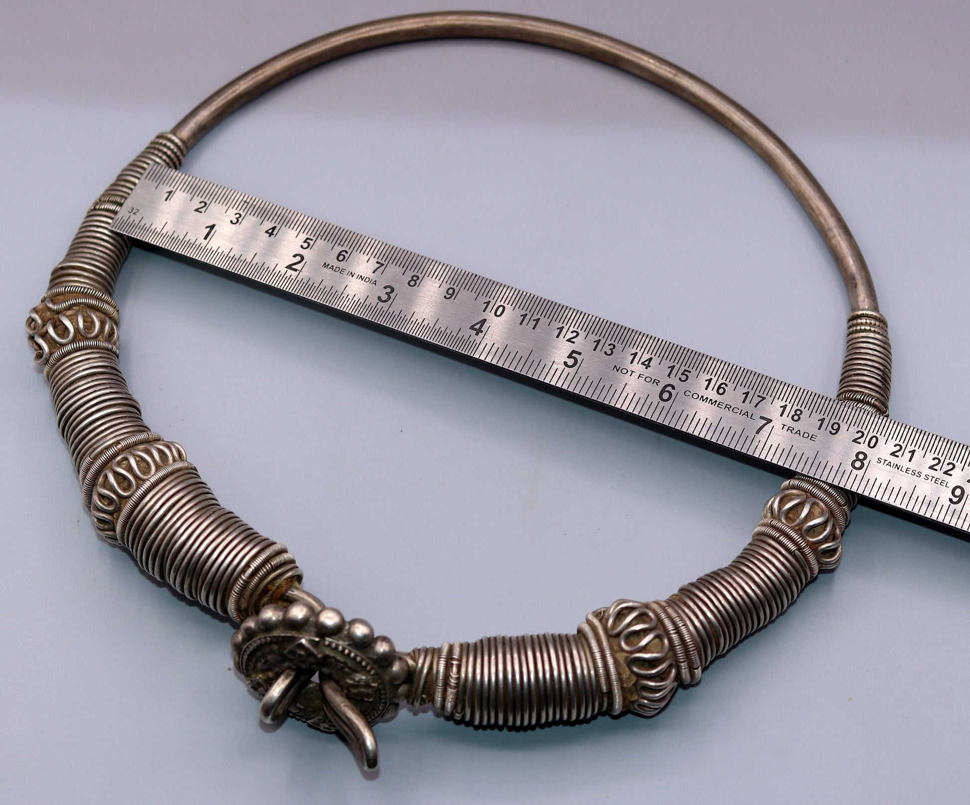 Vintage antique solid silver handmade necklace choker indian tribal jewelry 'hasali' necklace from india Rajasthan osn04 - TRIBAL ORNAMENTS