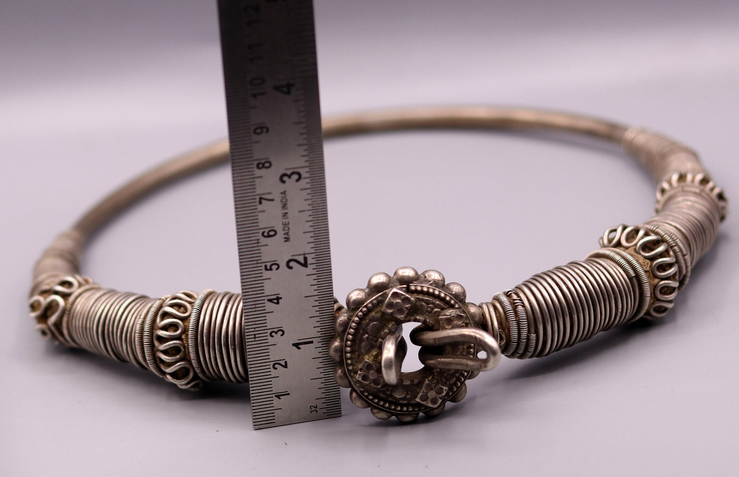 Vintage antique solid silver handmade necklace choker indian tribal jewelry 'hasali' necklace from india Rajasthan osn04 - TRIBAL ORNAMENTS