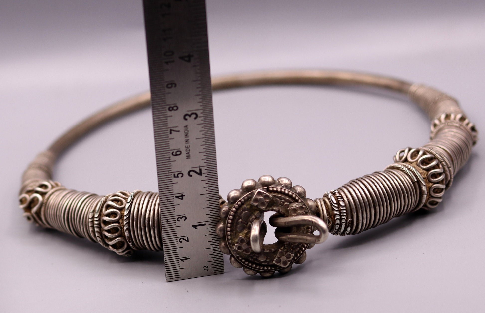 Vintage antique solid silver handmade necklace choker indian tribal jewelry 'hasali' necklace from india Rajasthan osn04 - TRIBAL ORNAMENTS