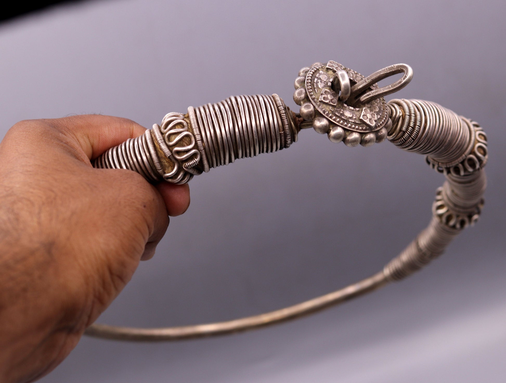 Vintage antique solid silver handmade necklace choker indian tribal jewelry 'hasali' necklace from india Rajasthan osn04 - TRIBAL ORNAMENTS