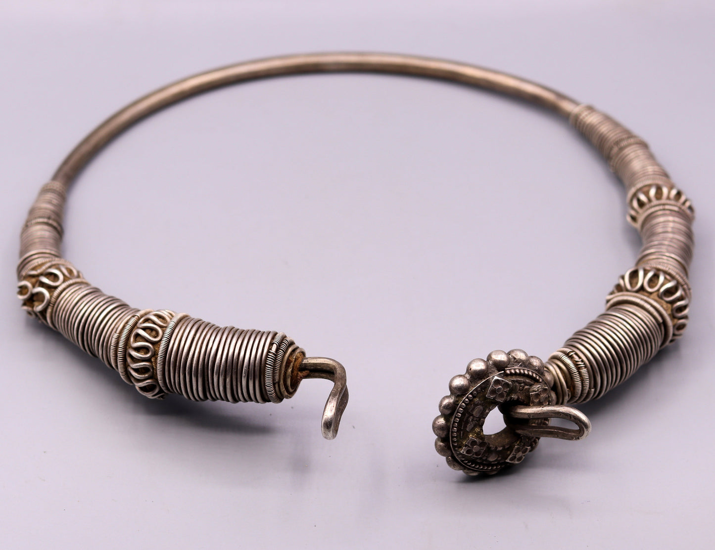 Vintage antique solid silver handmade necklace choker indian tribal jewelry 'hasali' necklace from india Rajasthan osn04 - TRIBAL ORNAMENTS