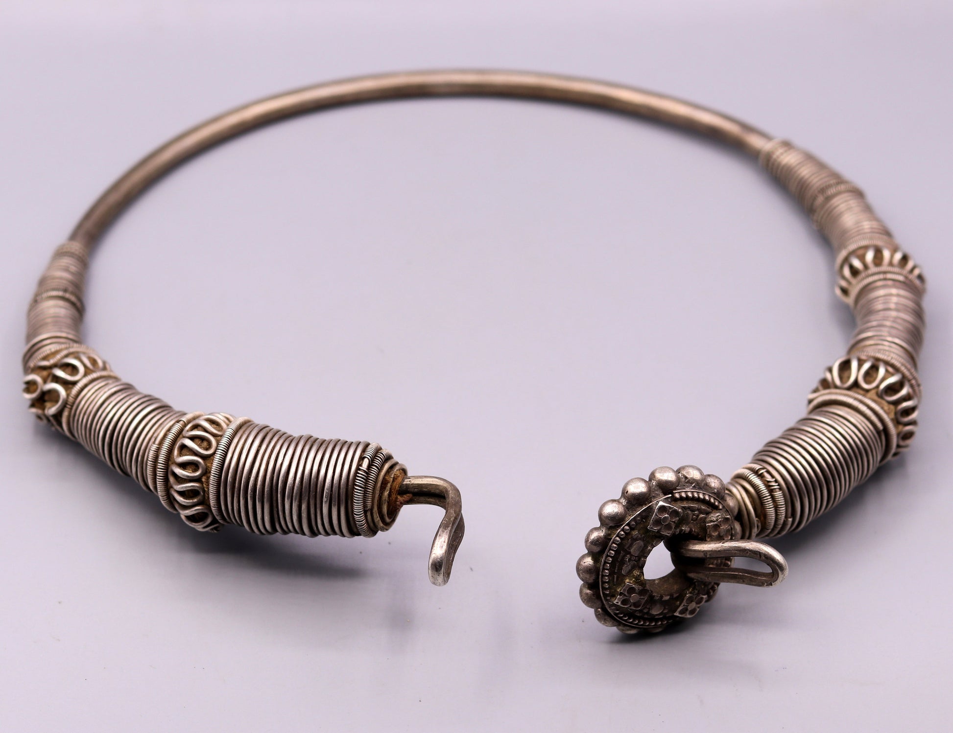 Vintage antique solid silver handmade necklace choker indian tribal jewelry 'hasali' necklace from india Rajasthan osn04 - TRIBAL ORNAMENTS