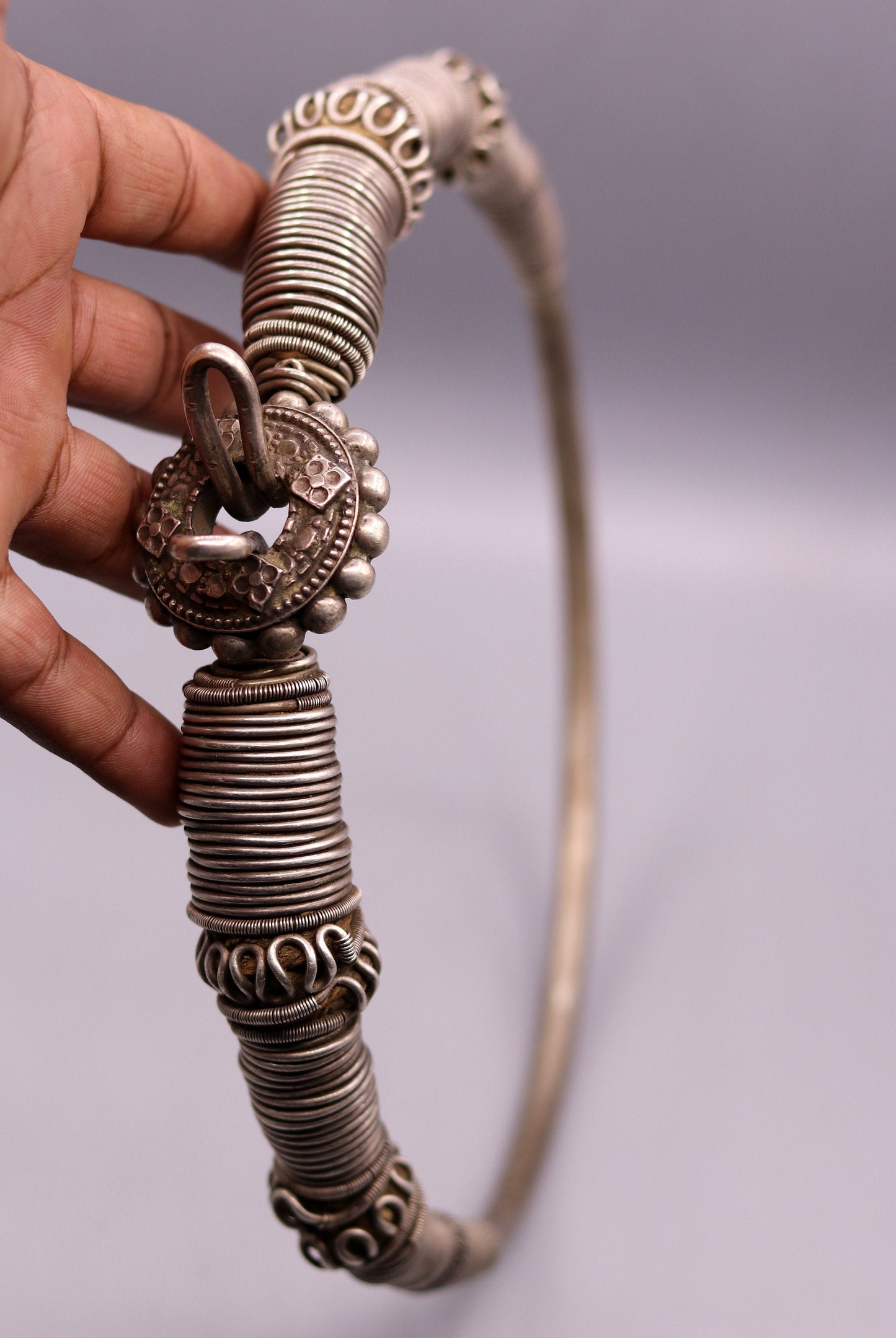 Vintage antique solid silver handmade necklace choker indian tribal jewelry 'hasali' necklace from india Rajasthan osn04 - TRIBAL ORNAMENTS