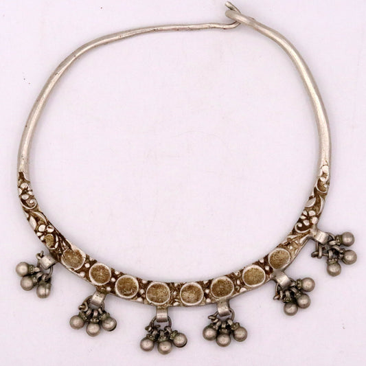 Vintage antique solid silver old baby necklace silver choker necklace ethnic tribal jewelry from Rajasthan india  osn10 - TRIBAL ORNAMENTS