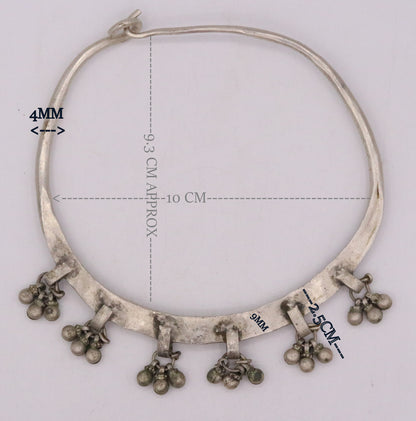 Vintage antique solid silver baby choker necklace with tribal design, crafted by TRIBAL ORNAMENTS, from Rajasthan India.