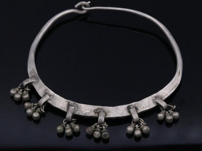 Vintage antique solid silver baby choker necklace featuring ethnic tribal design from Rajasthan, India, by Tribal Ornaments.