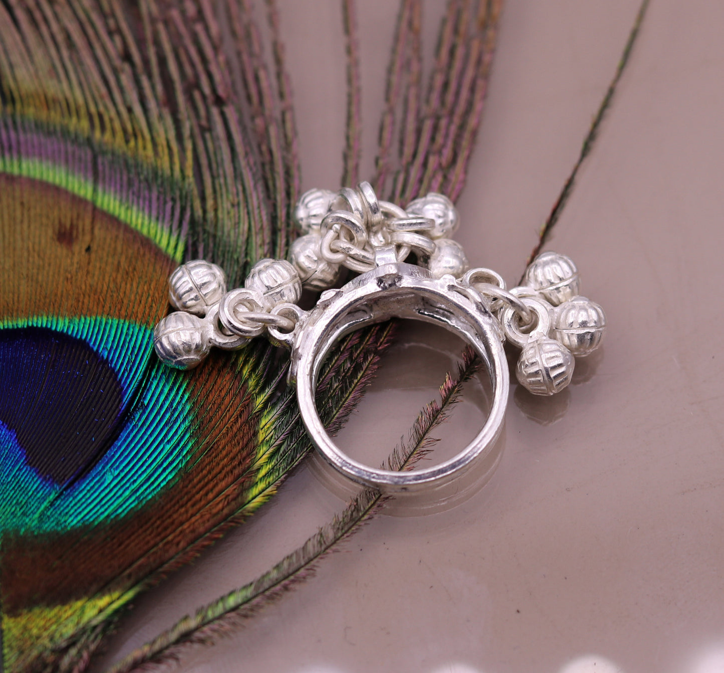 Vintage antique style 925 sterling silver handmade gorgeous charm ring with fabulous noisy bells, excellent belly dance jewelry india sr204 - TRIBAL ORNAMENTS